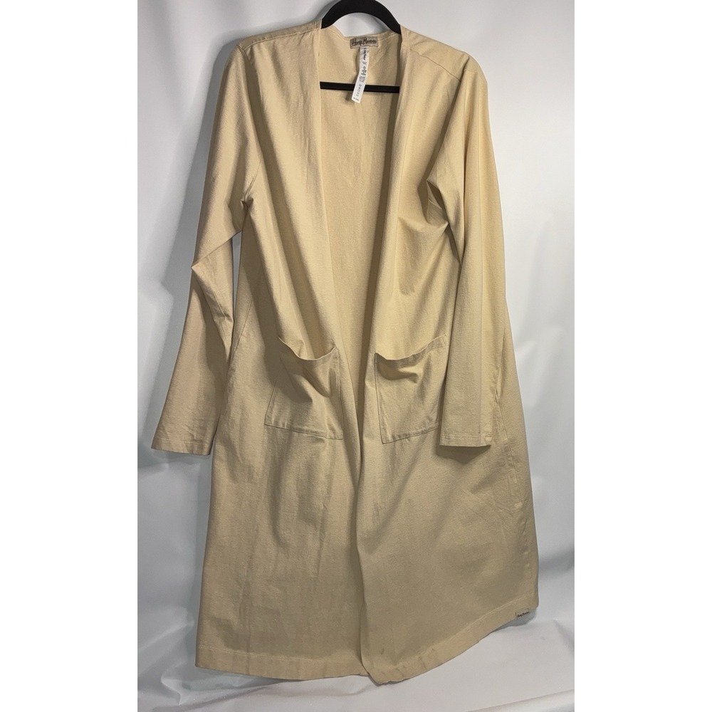 Hemp Momma Cardigan Knit Sweater Light Yellow Tan Long Sleeve Open Front Pockets